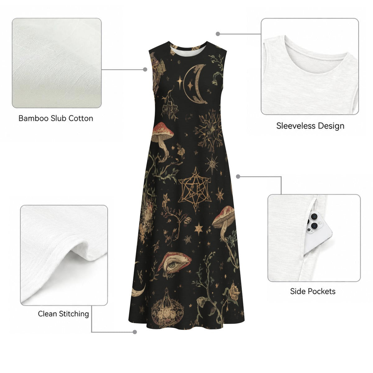 Women’s Whimsigoth Maxi Dress | Moonlit Ritual Garden – Cotton Witchcore & Mystic Forest Dress