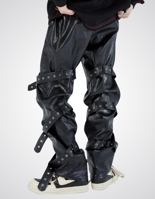 Black Metalowe Spodnie z PU - Dark Rebel Leather