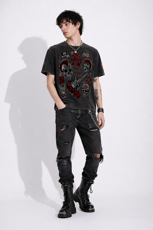 T-Shirt Boxy Punk Rebel Anarchy – Textured Waffle Knit | Heavyweight Washed Cotton 250gsm | Industrial Aesthetic