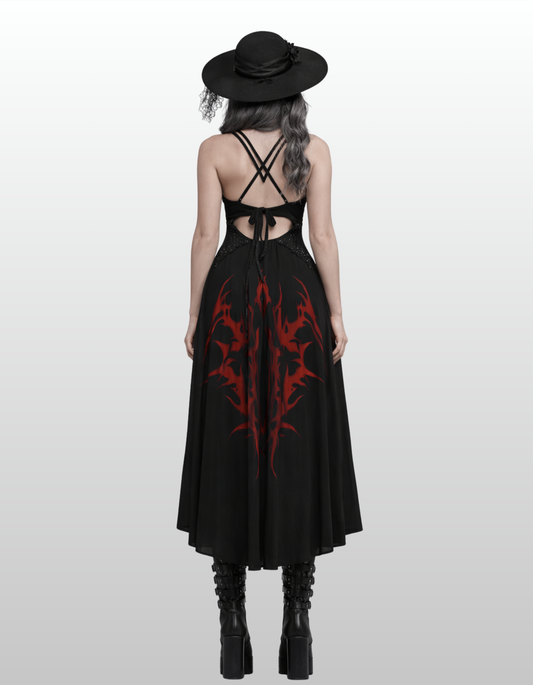 Gothic Girl in Black Maxi Dress