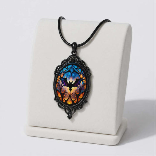 Gotycki Naszyjnik Witrażowy Nietoperz | Midnight Cathedral Bat Necklace | Dark Gothic Pendant