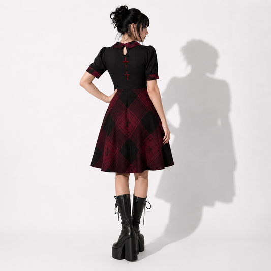Gotycka Sukienka Occult Lolita w Kratę – Dark Academia Gothic Dress