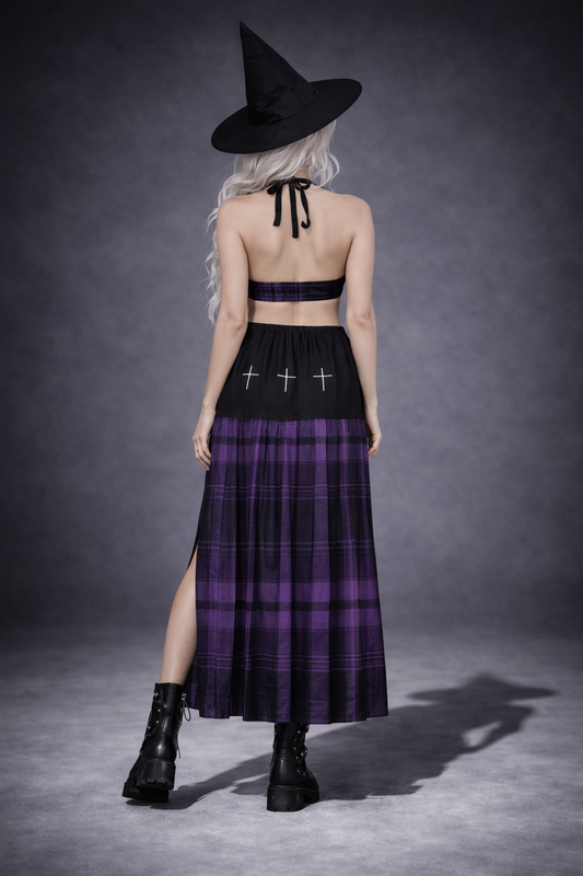 Gothic Alternative Dress | Gothic Witchcore Purple Magic Tartan