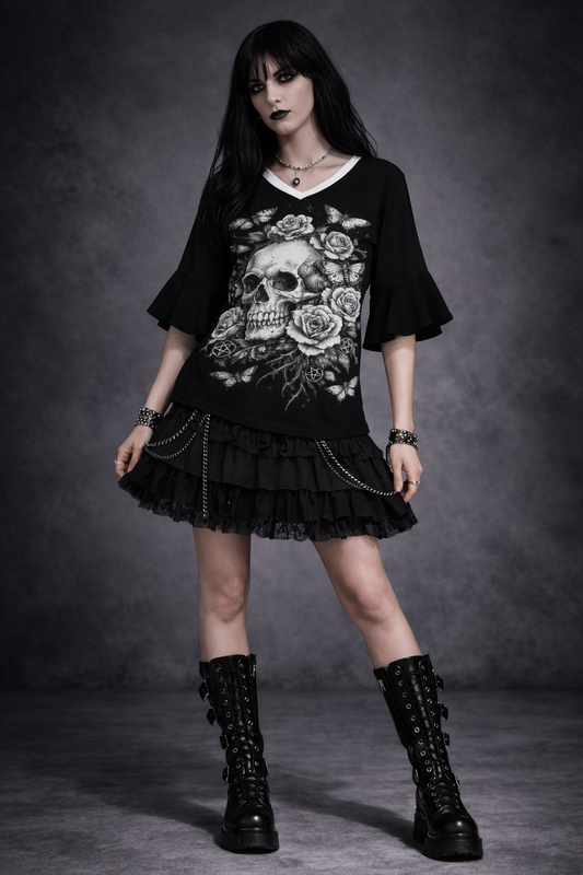 Damska Gotycka Bluzka z Falbanami | Garden of Death Gothic Blouse