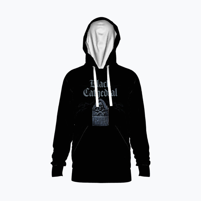 Gotycka Bluza Premium Full Print | Black Cathedral – Gray Silence Tombstone Hoodie 280 GSM