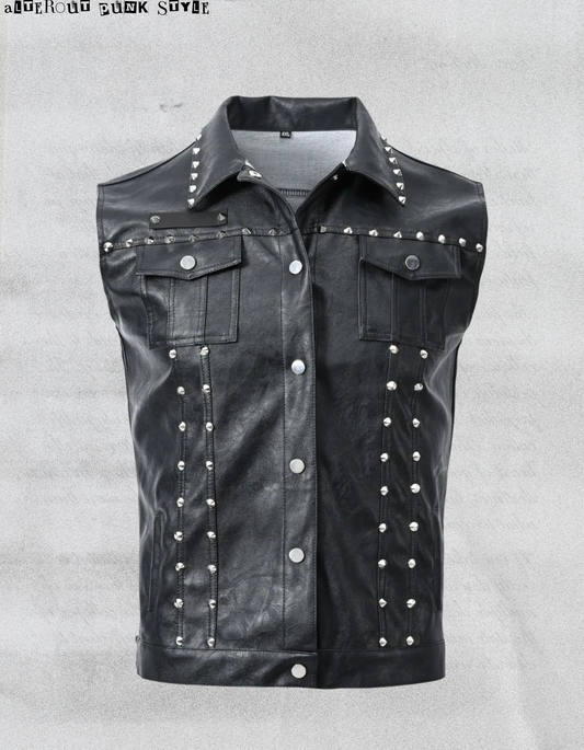 Punkowa Ćwiekowana Kurtka bez ramion