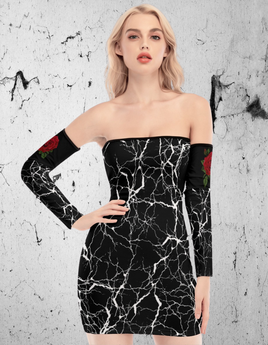 Sukienka gotycka z odkrytymi ramionami i sznurowaniem na plecach