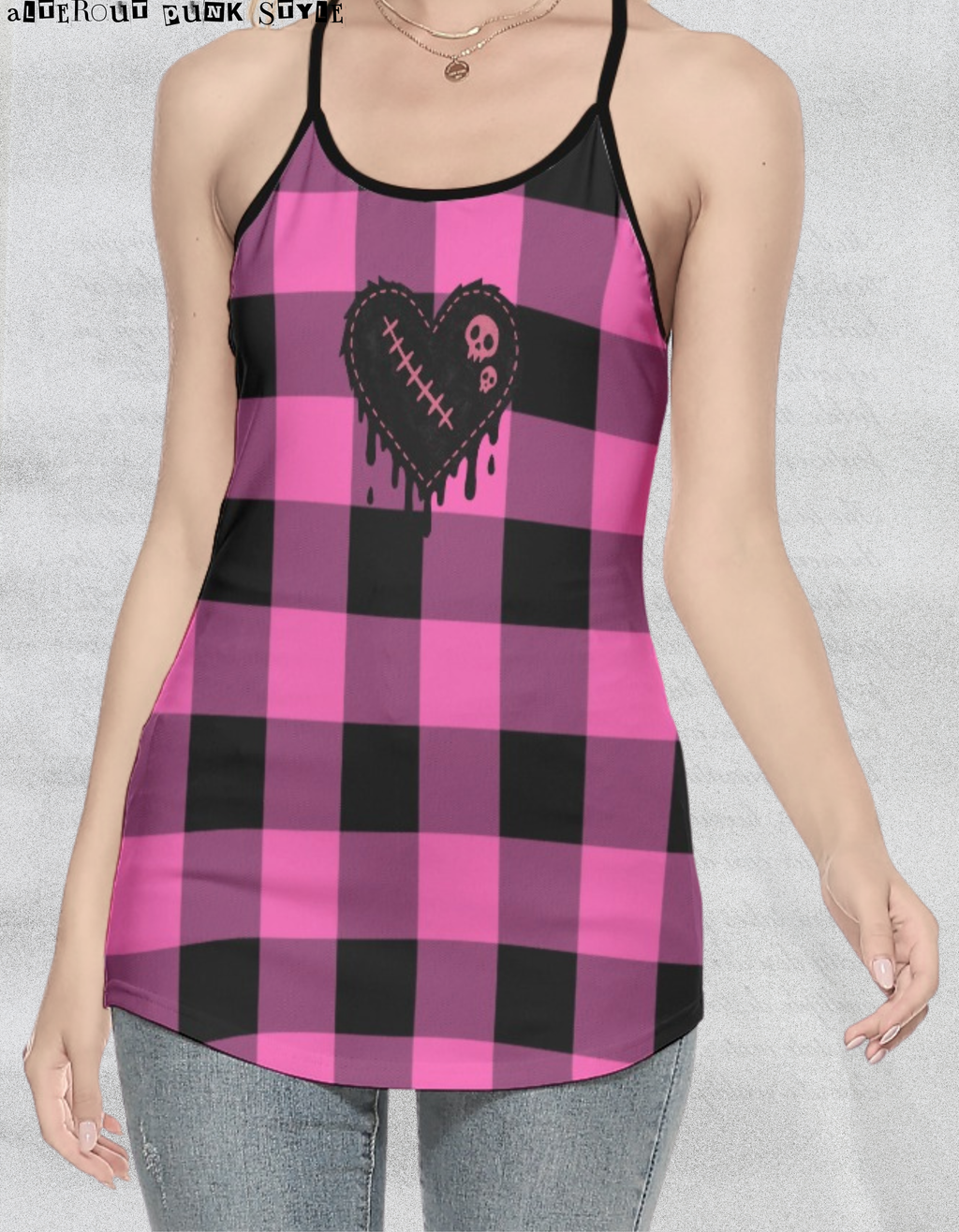 Punkowy Tank Top w różową pastelową kratkę
