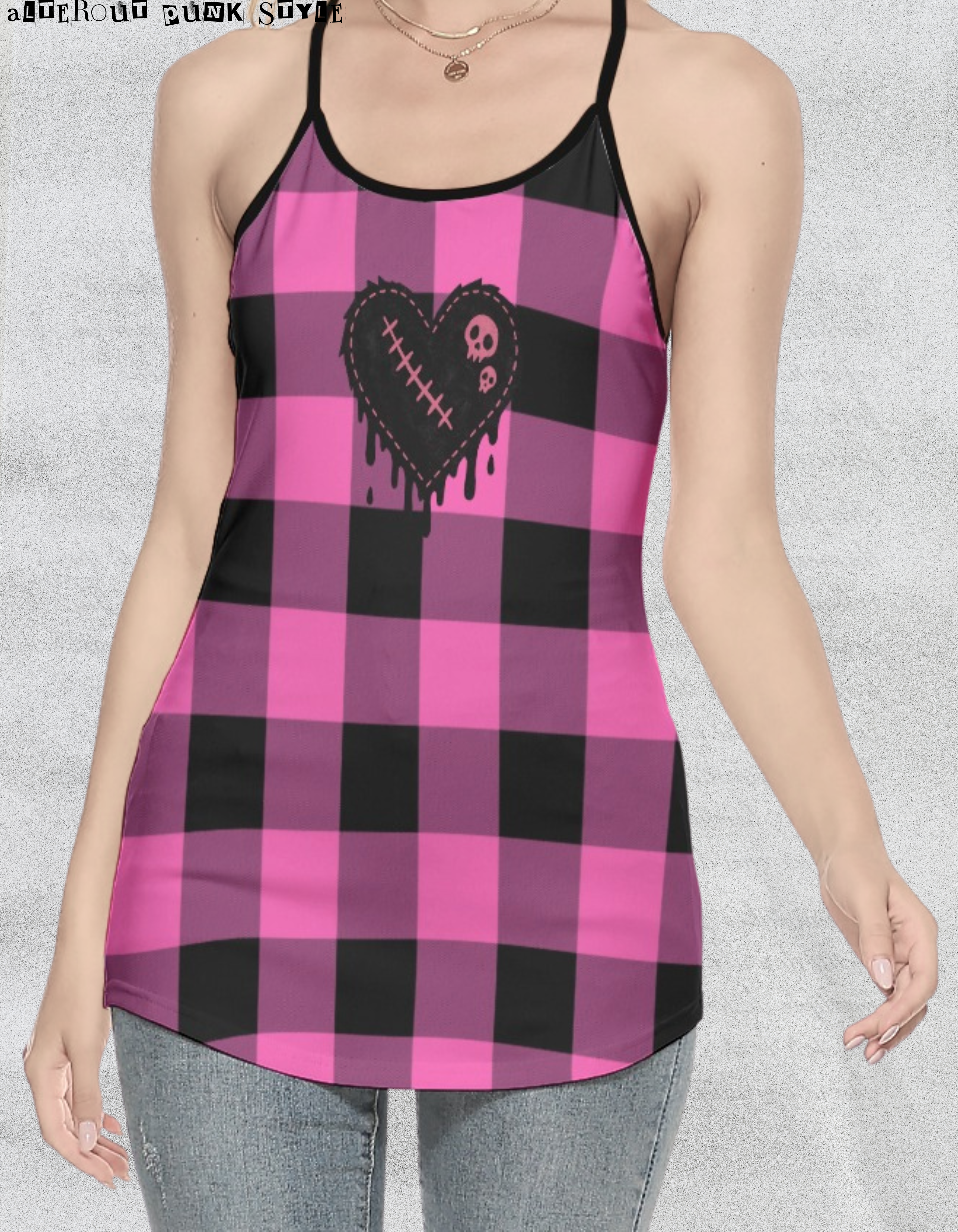 Punkowy Tank Top w różową pastelową kratkę