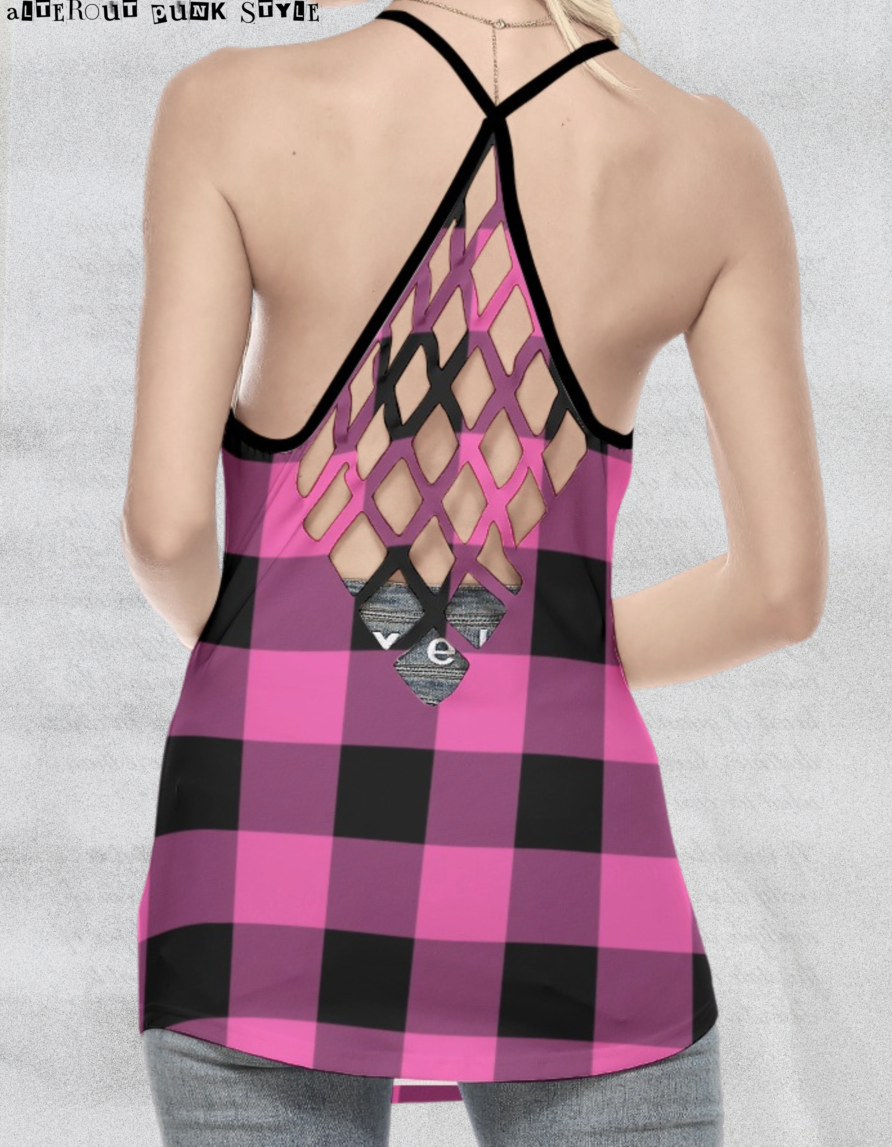 Punkowy Tank Top w różową pastelową kratkę
