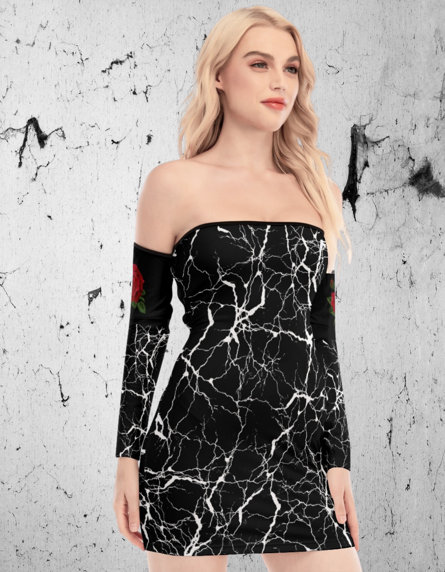 Sukienka gotycka z odkrytymi ramionami i sznurowaniem na plecach