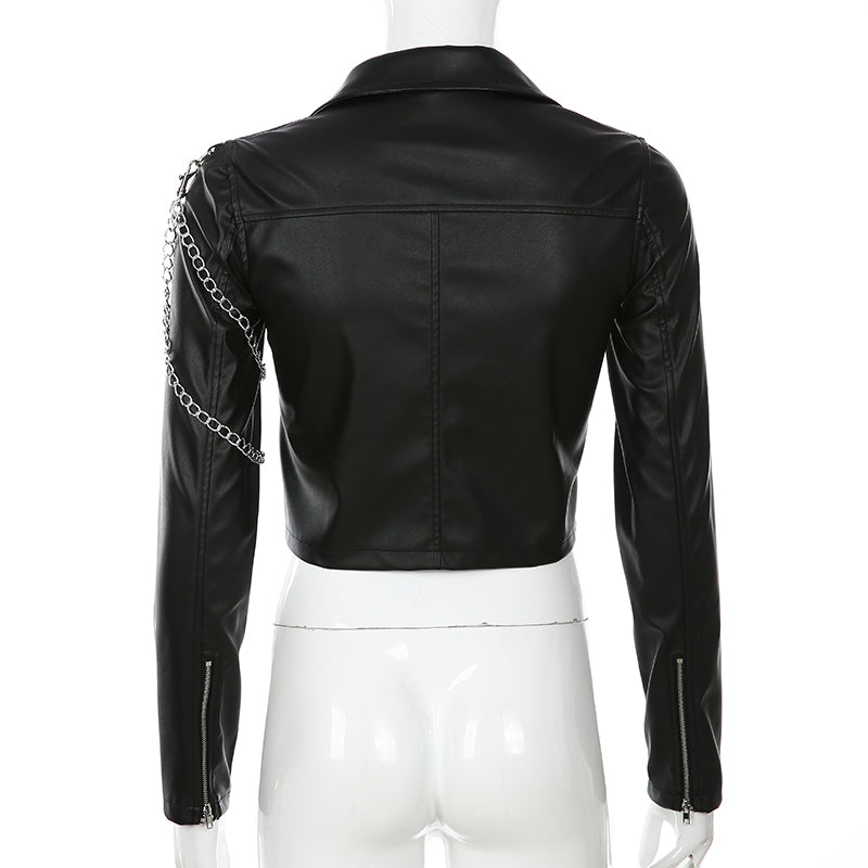 Basic Metal Armor Heavy Metal Women's Crop Leather Jacket