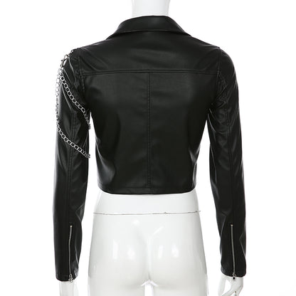 Basic Metal Armor Heavy Metal Women's Crop Leather Jacket