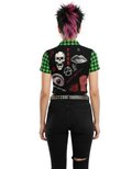 Damski Punkowy Zip Crop Top Abstract Chaotic Manifesto - Toxic Green