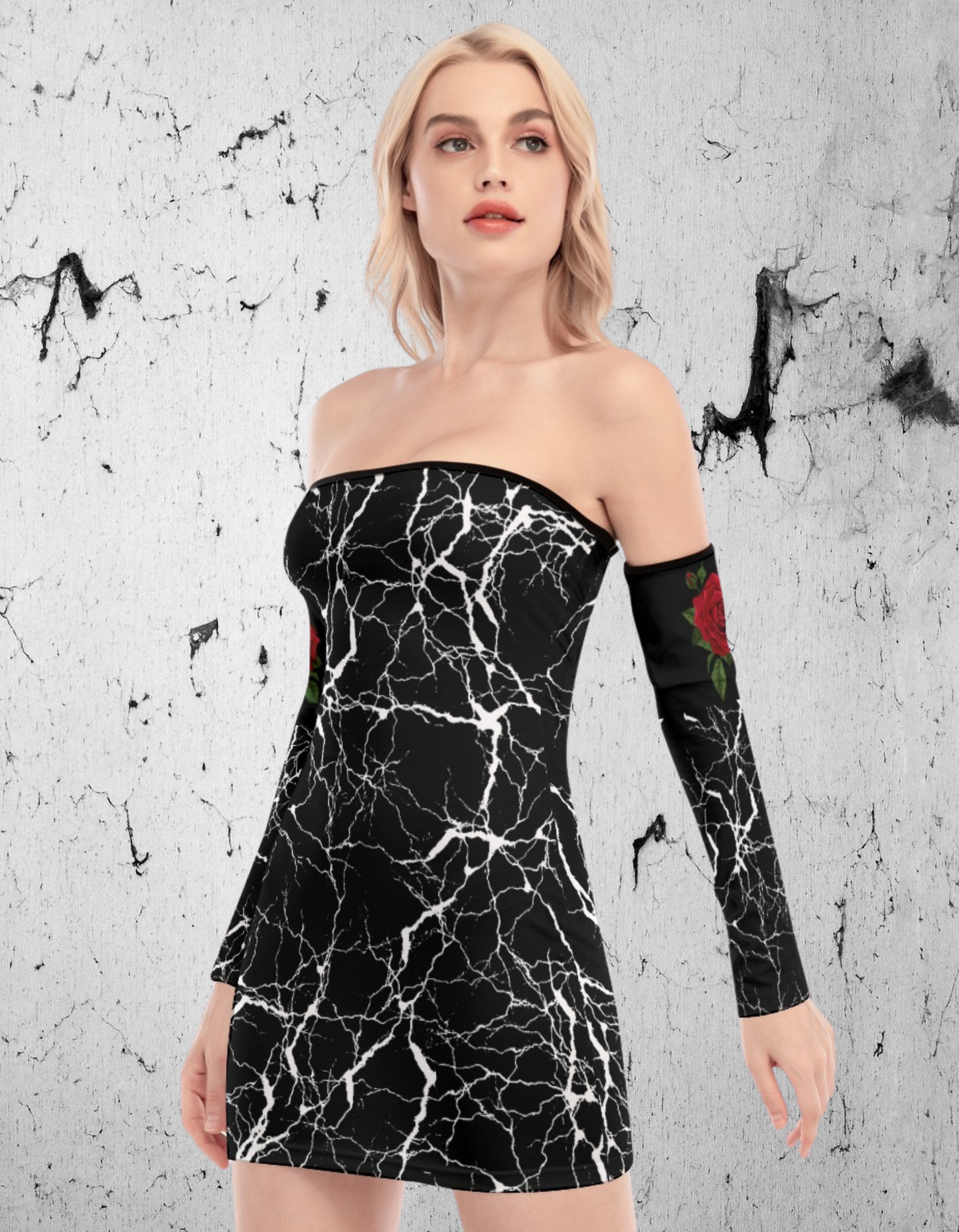 Sukienka gotycka z odkrytymi ramionami i sznurowaniem na plecach