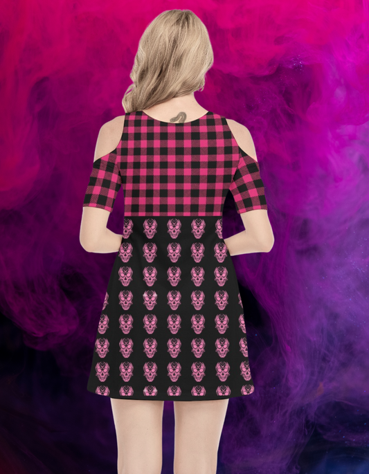 Bawełniana sukienka pastel goth tartan&skulls