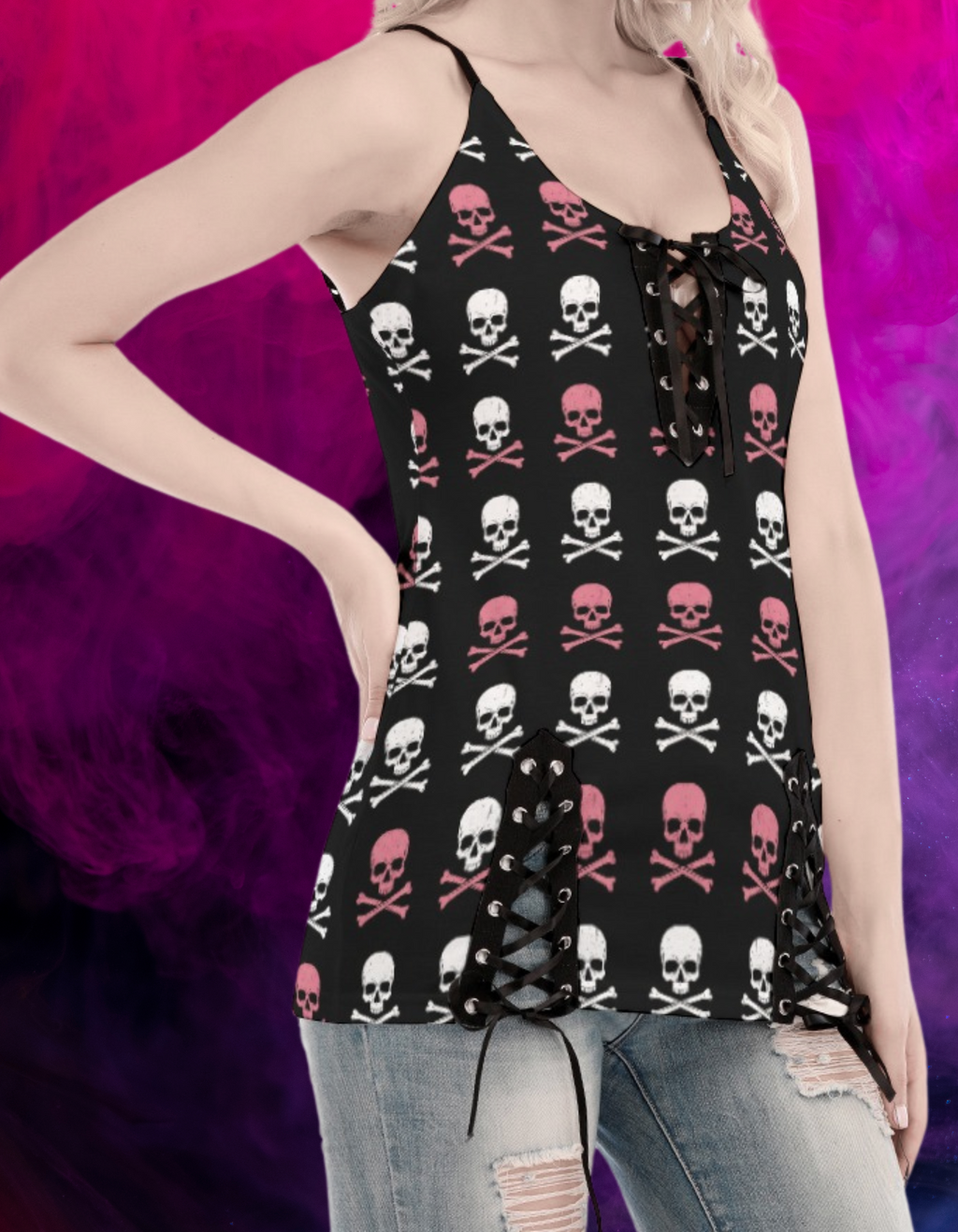 Punkowy kombinezon Pink&White Skulls