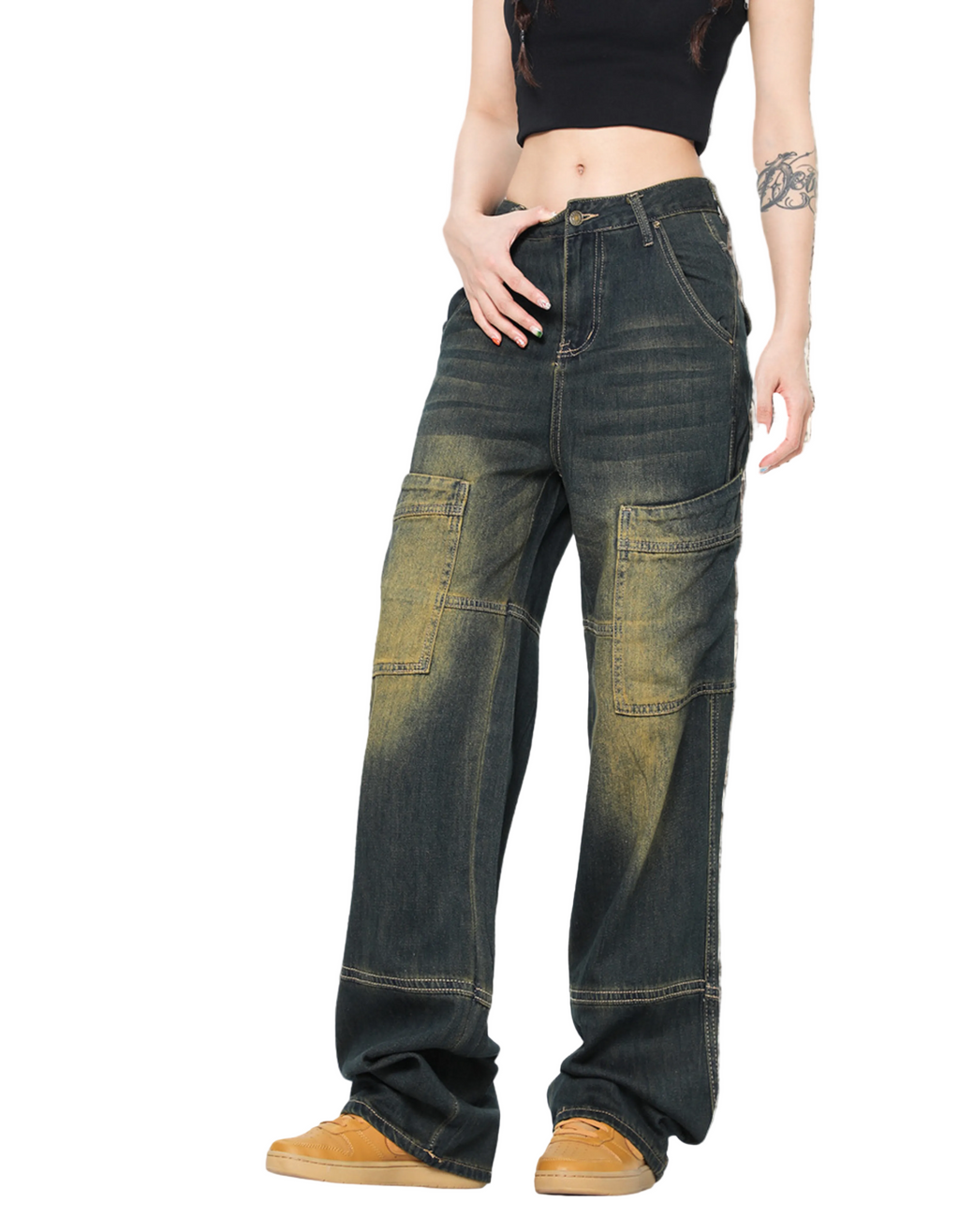 Jeansy Grunge w stylu retro z przetarciem