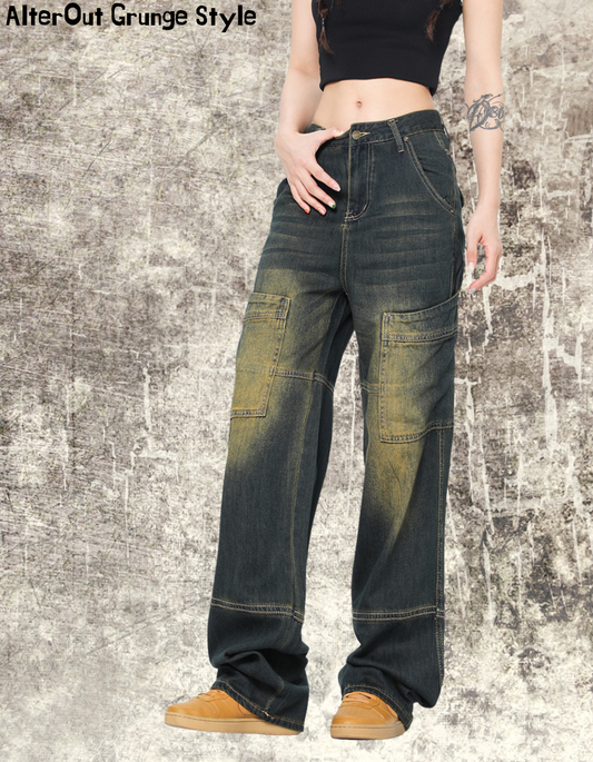 Jeansy Grunge w stylu retro z przetarciem