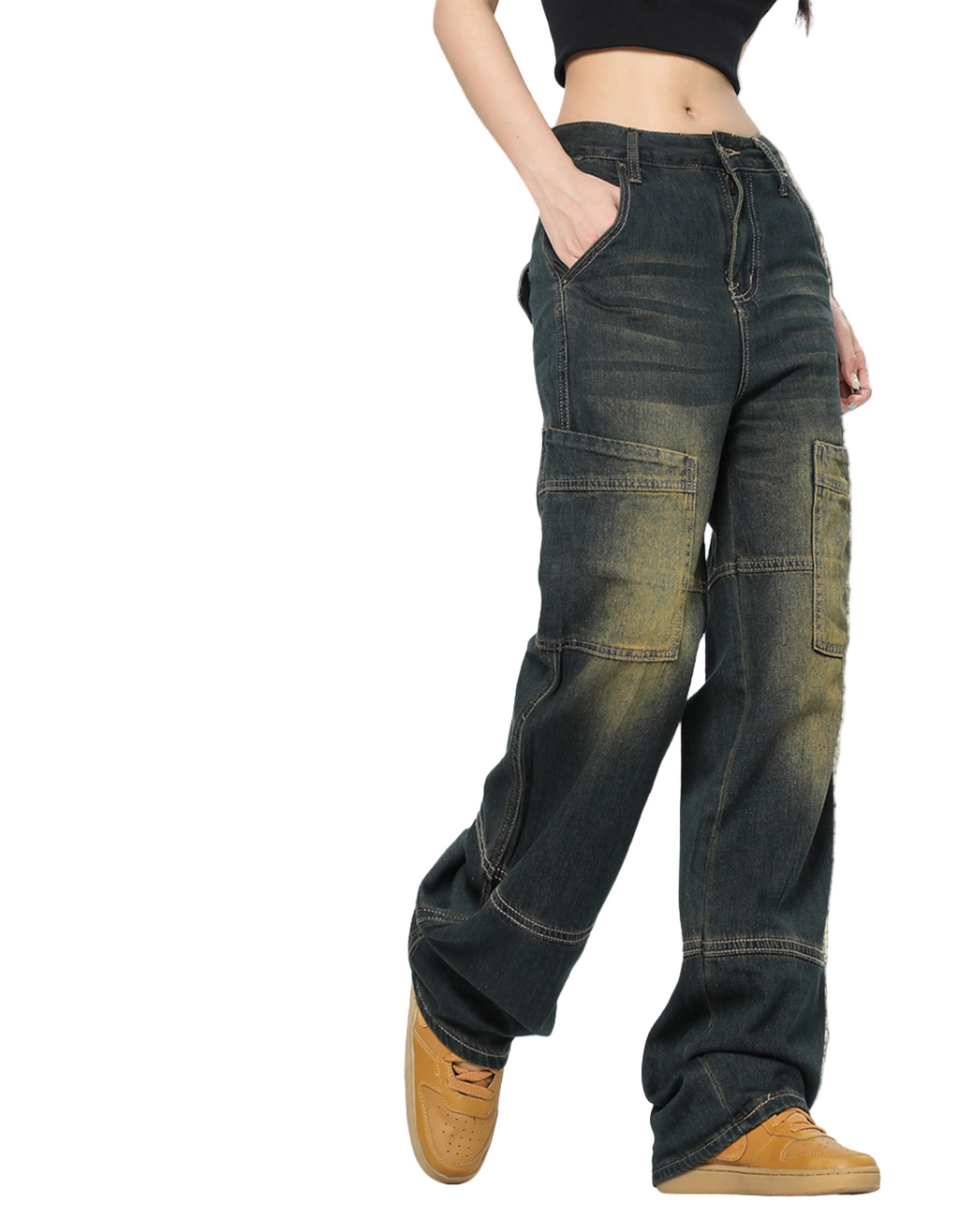 Jeansy Grunge w stylu retro z przetarciem