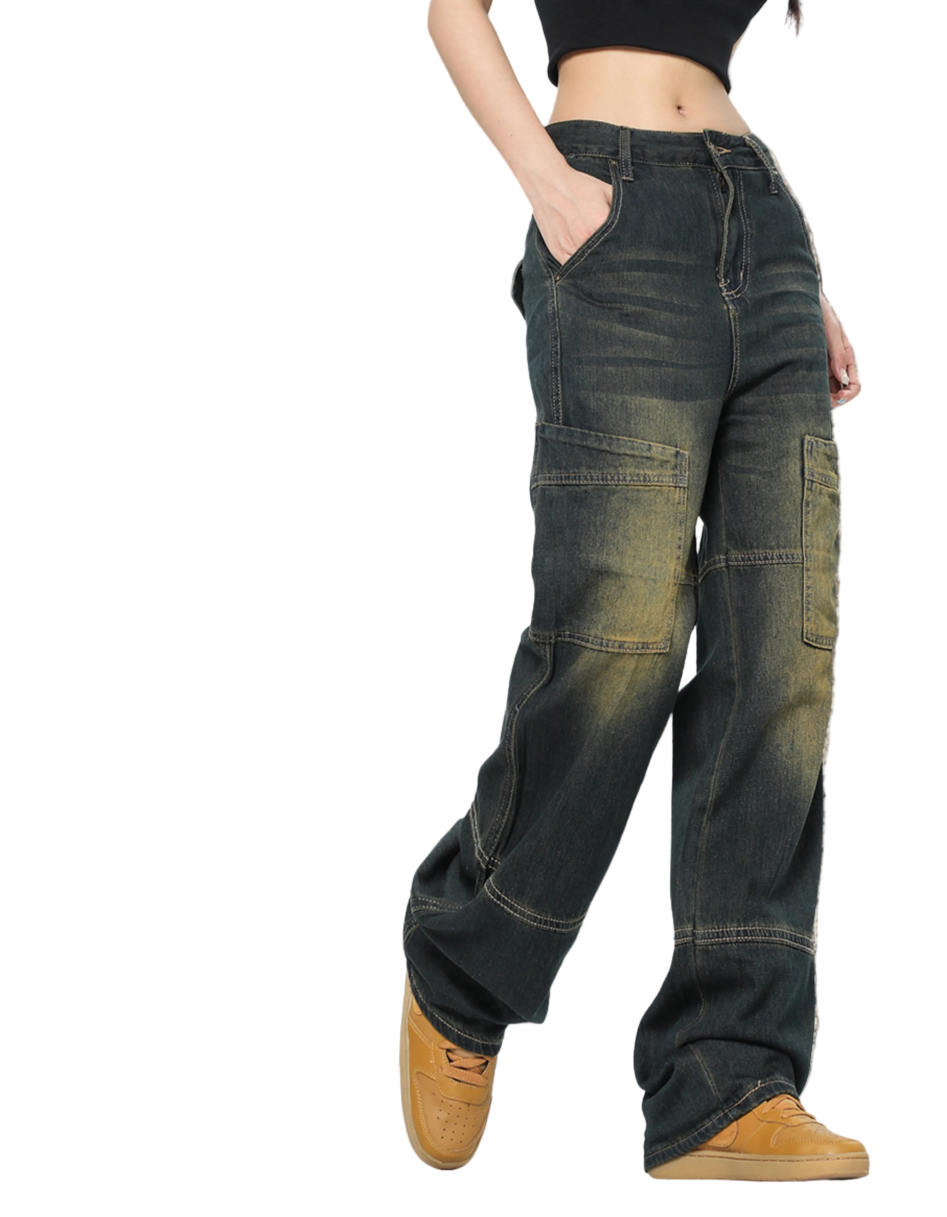 Jeansy Grunge w stylu retro z przetarciem