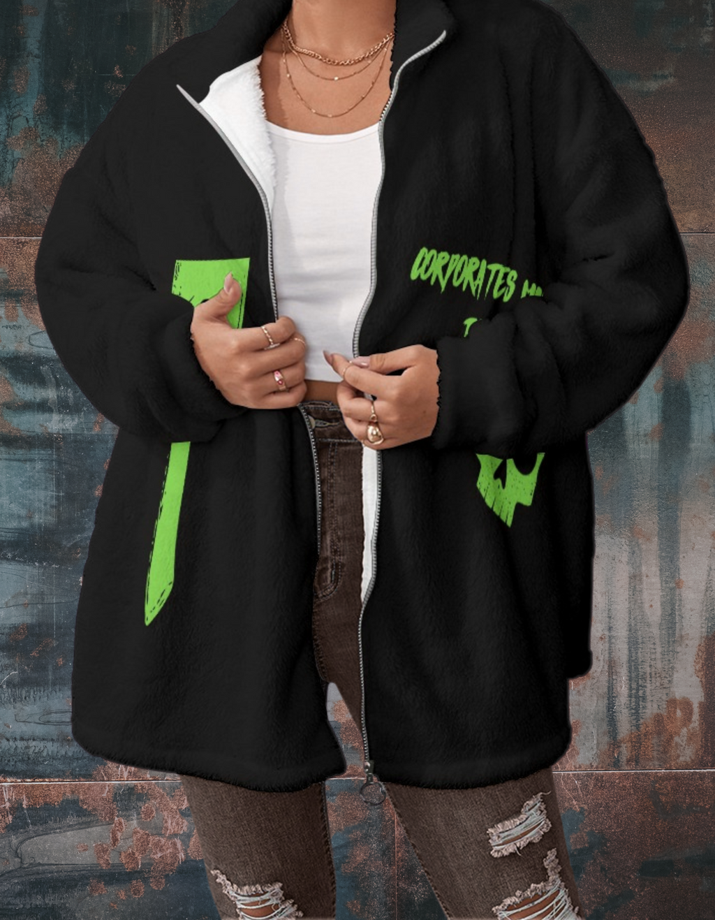Buntowniczy Polar Punkowy "Corporates Must Die" & "Punk Never Die" – Oversize