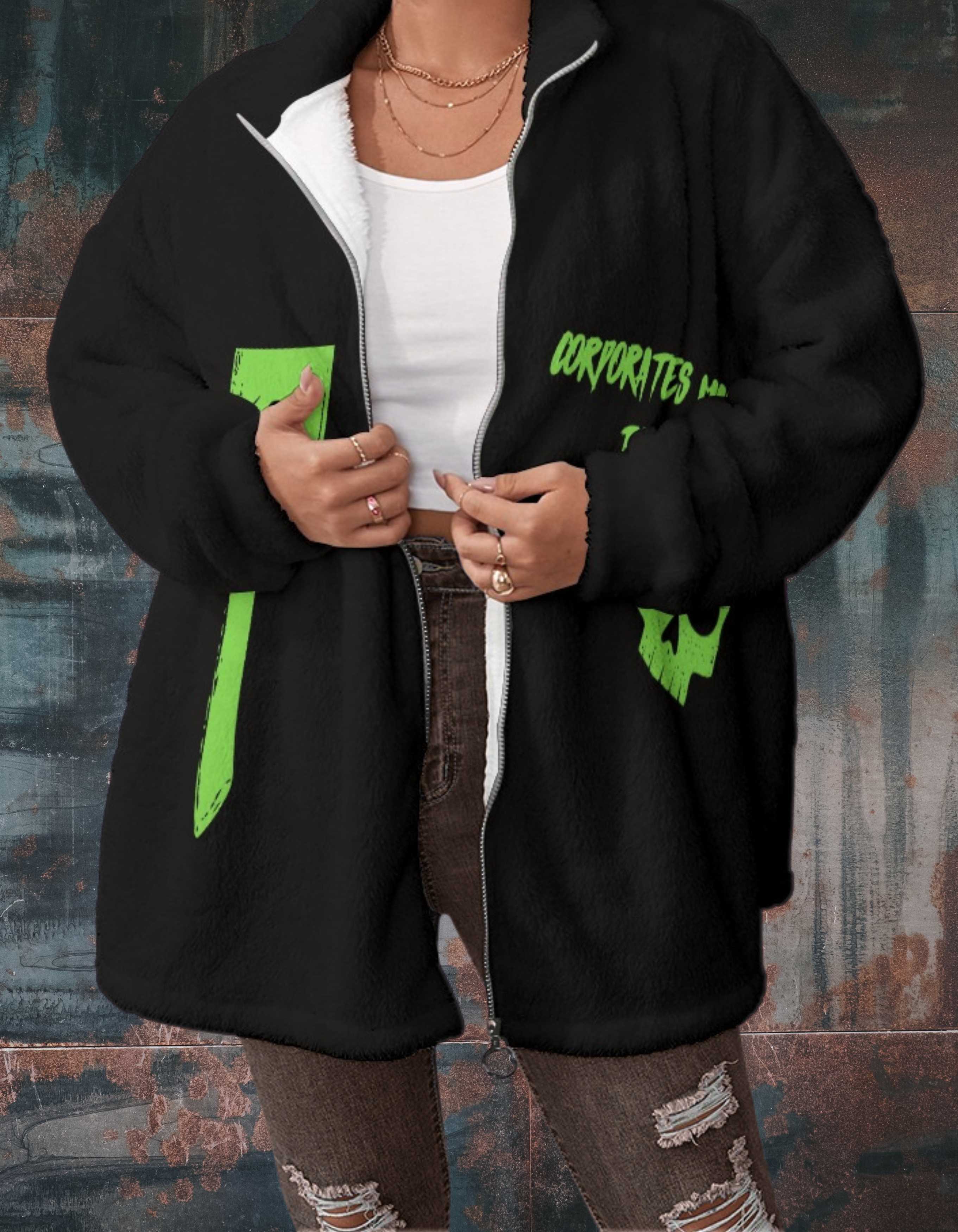 Buntowniczy Polar Punkowy "Corporates Must Die" & "Punk Never Die" – Oversize