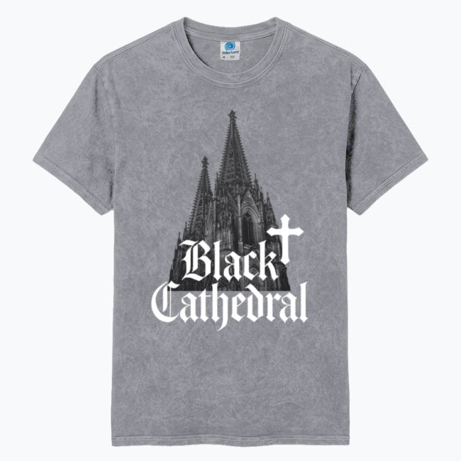 Gotycka Koszulka Vintage Mineral Wash | Black Cathedral Shadow I | 100% Bawełna