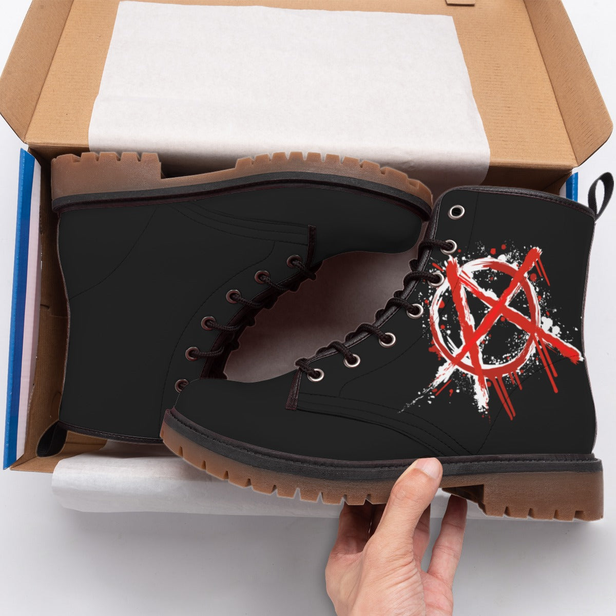 Punk Combat Boots | Anarchy Stomp Graffiti Rebel Design | Vegan Leather