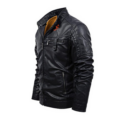 Plus Fleece Decorative Zipper Leather Jacket (DTF)
