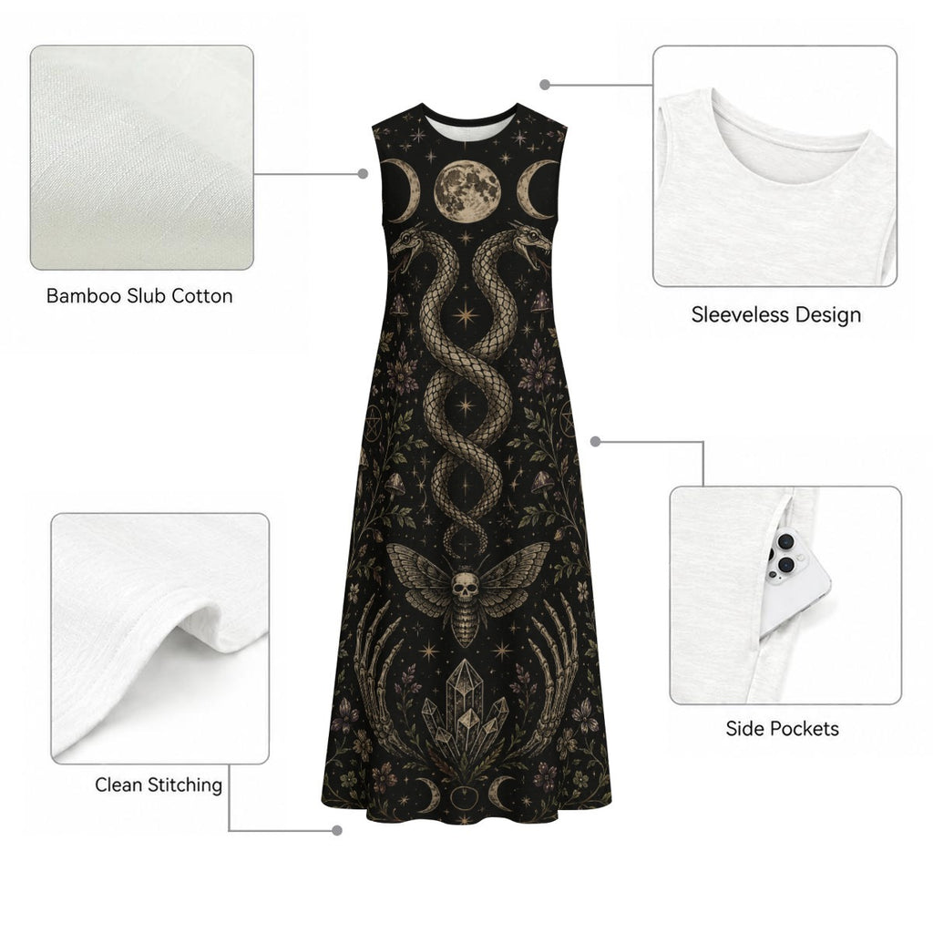 Sukienka Wicca Maxi z Kieszeniami – Witchcore Summer Dress 100% Bawełna | Whimsigoth |