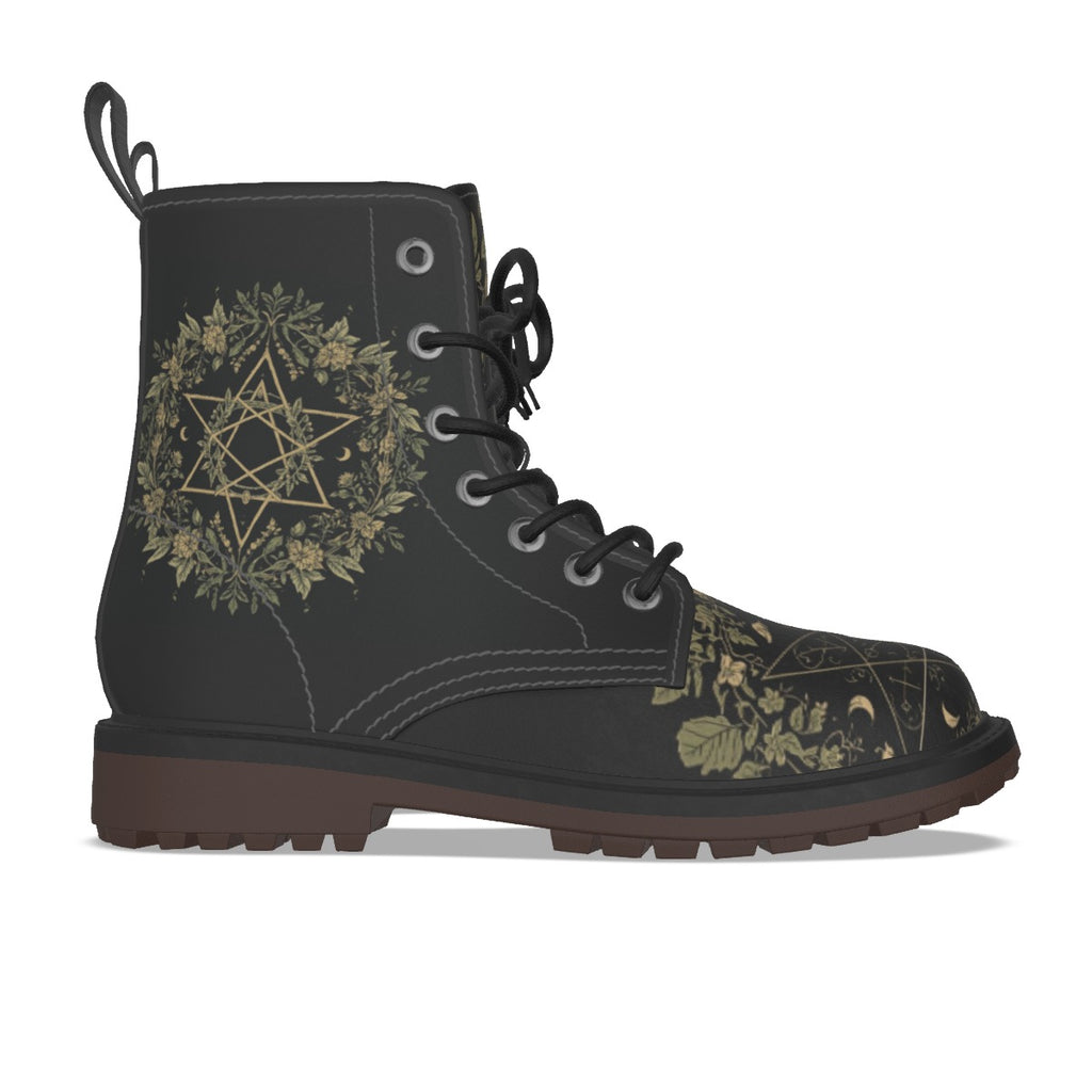 Buty Gotyckie Occult Botanical – Wiccańskie Symbole i Flora | Premium PU Leather | Witchy Alt Fashion