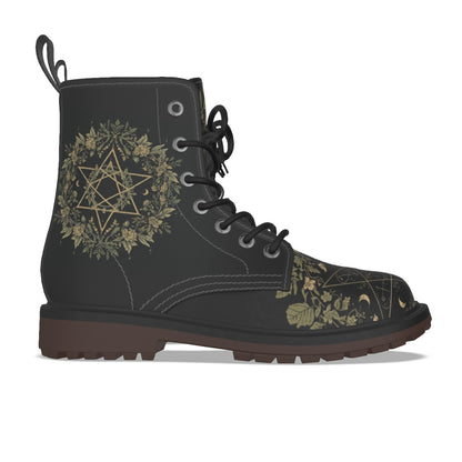 Buty Gotyckie Occult Botanical – Wiccańskie Symbole i Flora | Premium PU Leather | Witchy Alt Fashion