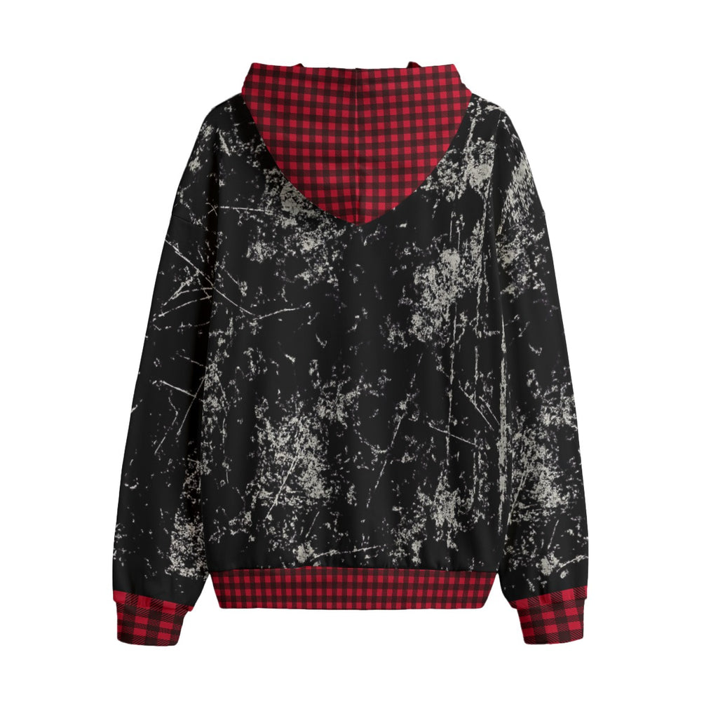 Bluza Oversize Grunge Chaos | Red Tartan Distressed Hoodie