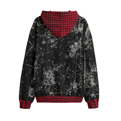 Bluza Oversize Grunge Chaos | Red Tartan Distressed Hoodie