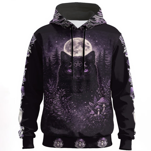 Bawełniana Bluza 310g Mystic Familiar – Wiccański Kot i Księżyc | Heavyweight Witchcraft Hoodie