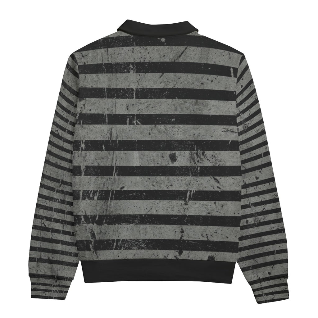 Bluza Grunge w Pasy z Czaszką Half Zip | Vintage Skull 310 GSM