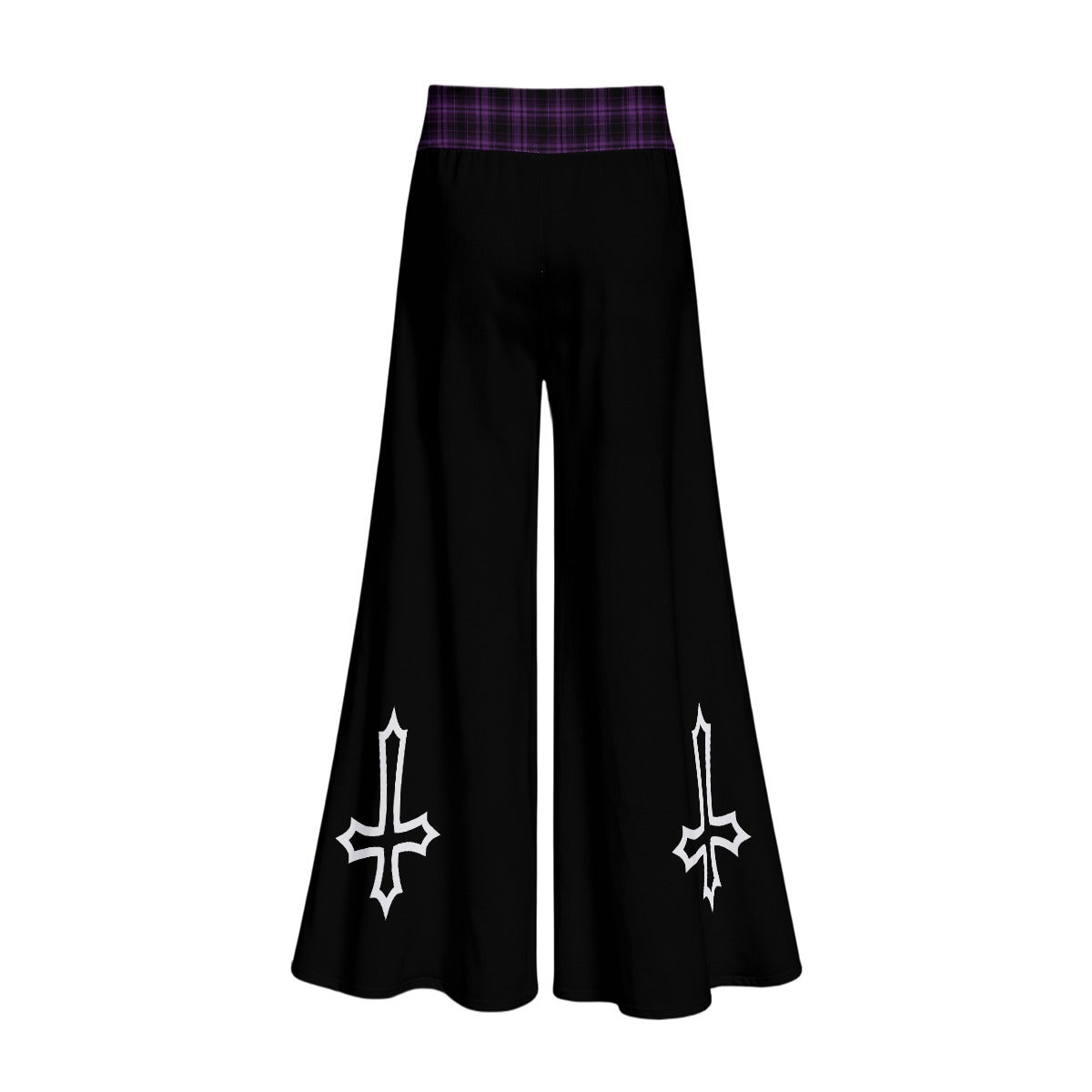 Gotyckie Spodnie Damskie Wide Leg | Witchcore Moon & Bats – Czarne Szerokie Spodnie Alternatywne