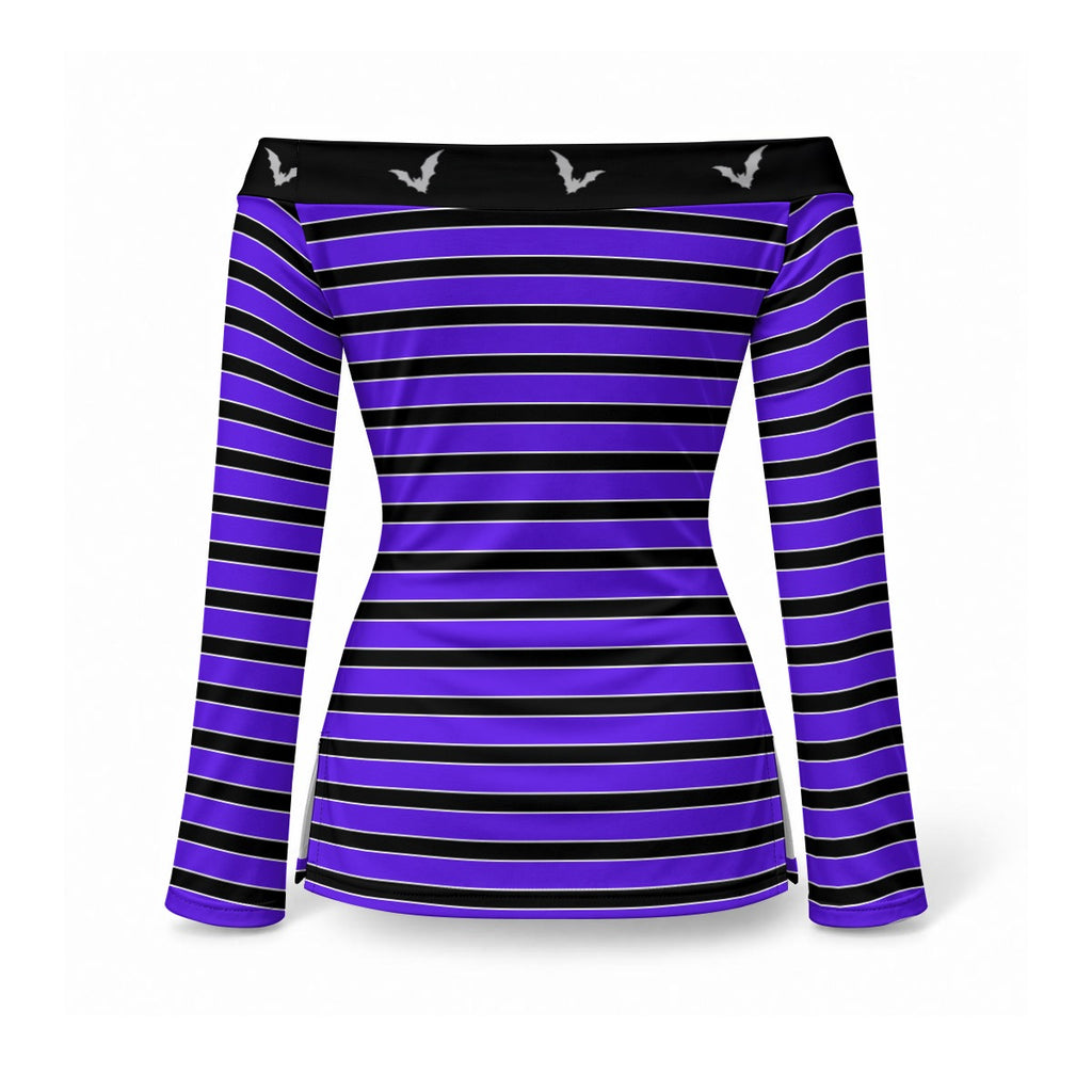 Damski Top Gotycki Witchy z Odkrytymi Ramionami | Purple Sky Bat
