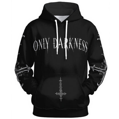 gothic streetwear hoodie black only darkness print close up front detail