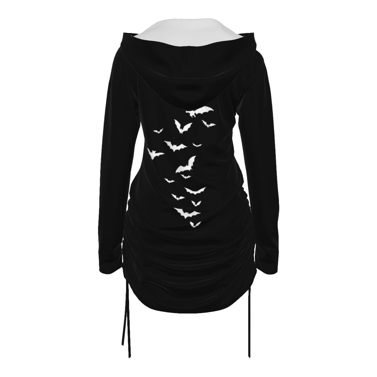 Gotycka Sukienka Hoodie Dark Love – Asymetryczna Sukienka z Kapturem, Odkrytym Ramieniem i Nadrukiem | Gothic | Darkwear | Alternative Fashion