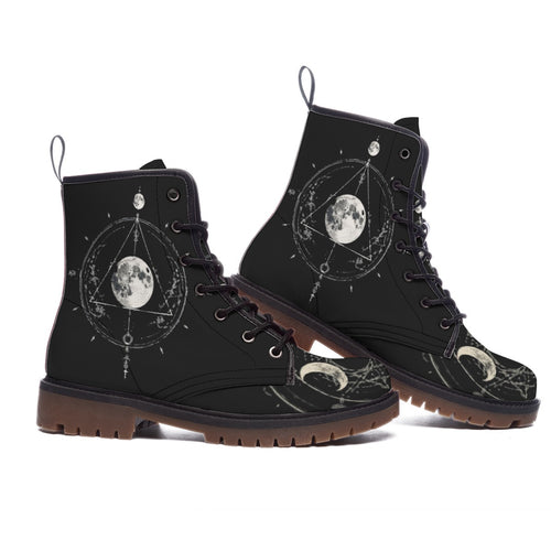 Buty Gotyckie Astral Ritual – Celestial Occult Design | Sznurowane Botki z Ekoskóry | Witchy Aesthetic
