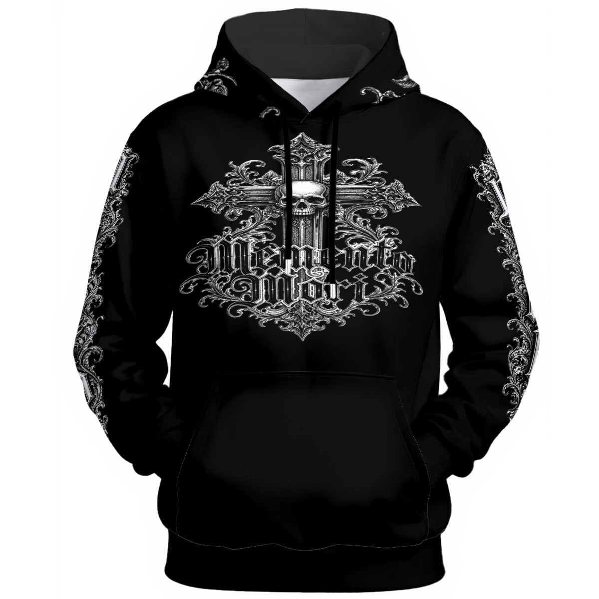 black gothic hoodie memento mori victorian skull print front view isolated
