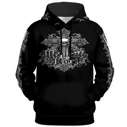 black gothic hoodie memento mori victorian skull print front view isolated
