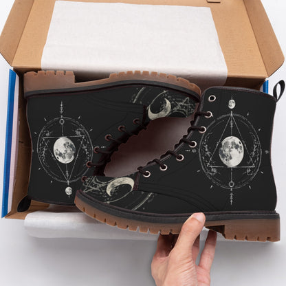 Buty Gotyckie Astral Ritual – Celestial Occult Design | Sznurowane Botki z Ekoskóry | Witchy Aesthetic