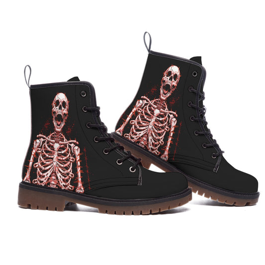Punk Womens Screaming Skeleton Combat Boots | Horror Punk Aesthetic | Vegan Leather