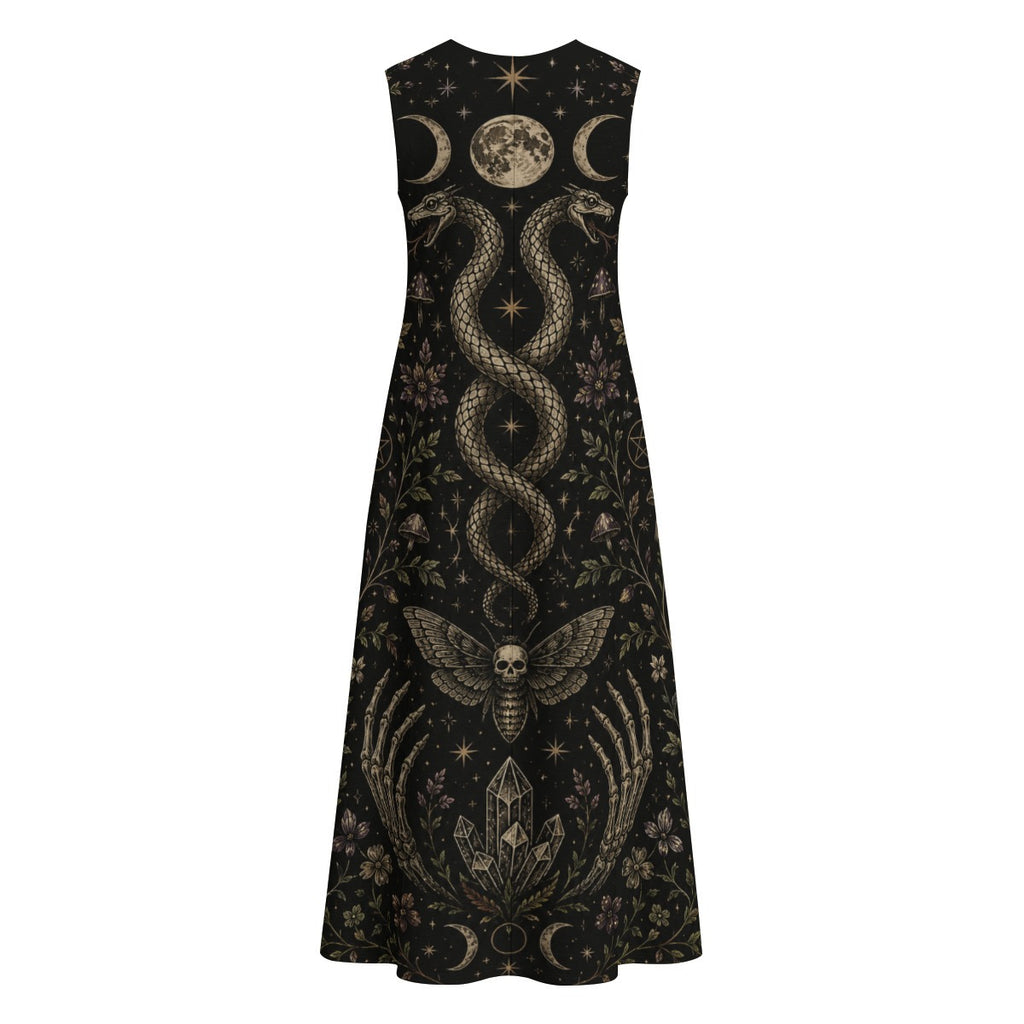 Sukienka Wicca Maxi z Kieszeniami – Witchcore Summer Dress 100% Bawełna | Whimsigoth |