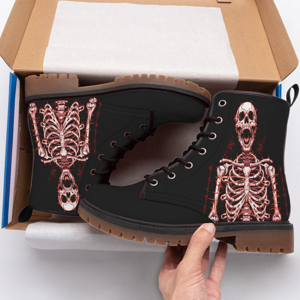 Punkowe Buty Damskie  Screaming Skeleton Combat | Horror Punk Aesthetic | Vegan Leather