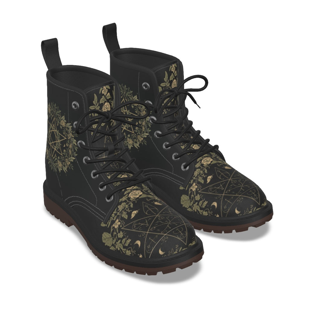 Buty Gotyckie Occult Botanical – Wiccańskie Symbole i Flora | Premium PU Leather | Witchy Alt Fashion