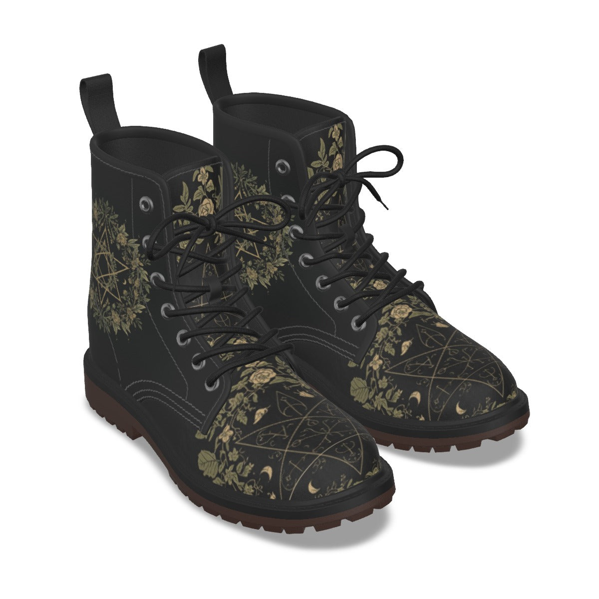 Buty Gotyckie Occult Botanical – Wiccańskie Symbole i Flora | Premium PU Leather | Witchy Alt Fashion